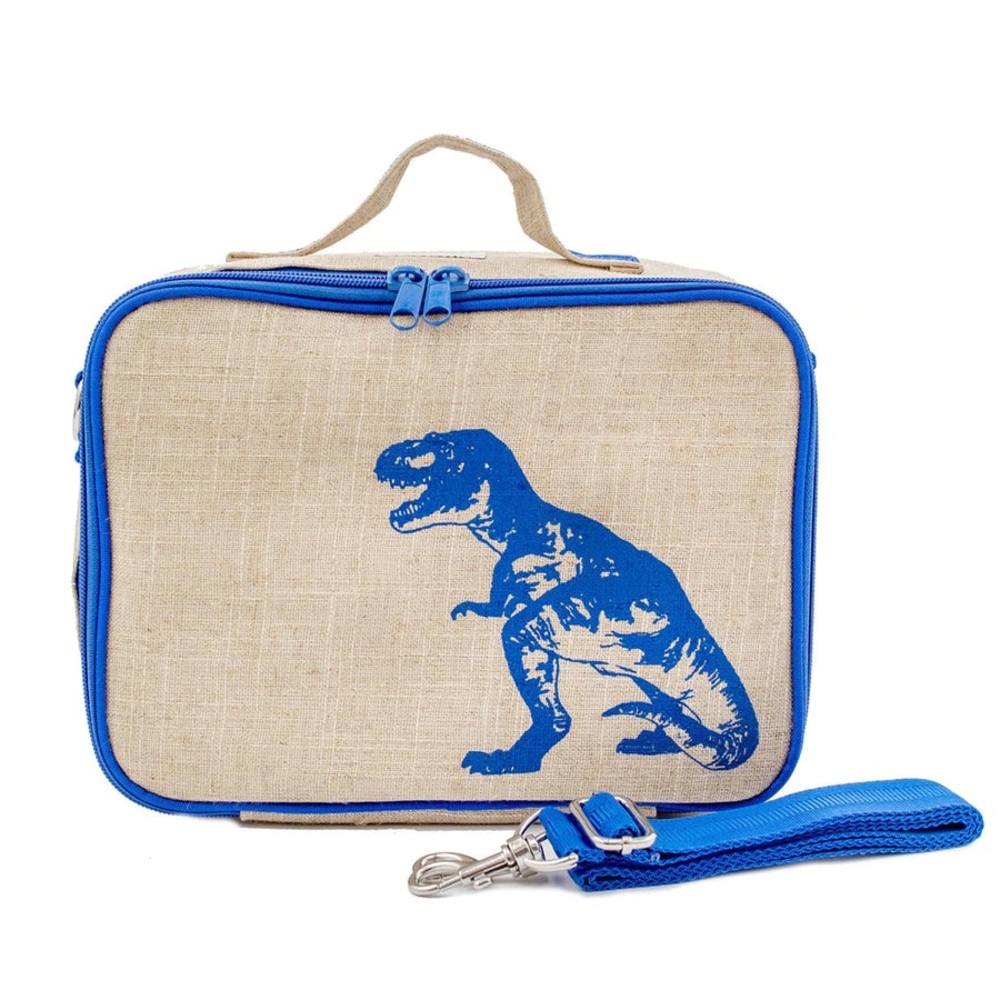 Tan and Blue Linen Dinosaur Lunch Box